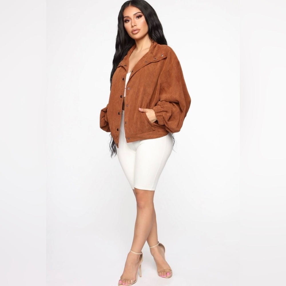 Fashion Nova Brown Cognac Corduroy Oversized Jacket - Picture 2 of 4